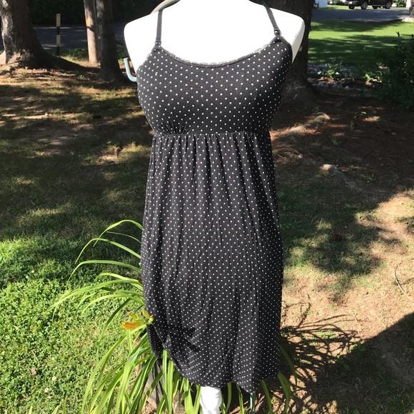 Motherhood Sz S Maternity Dress Black with White Polkadots Spaghetti Straps Lace - Picture 3 of 5
